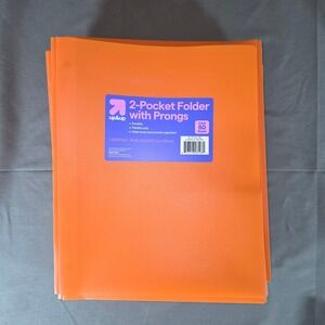 24 Up & Up and 1 U Brands 2-Pocket Poly Folders with Prongs Orange Plaid Bundle